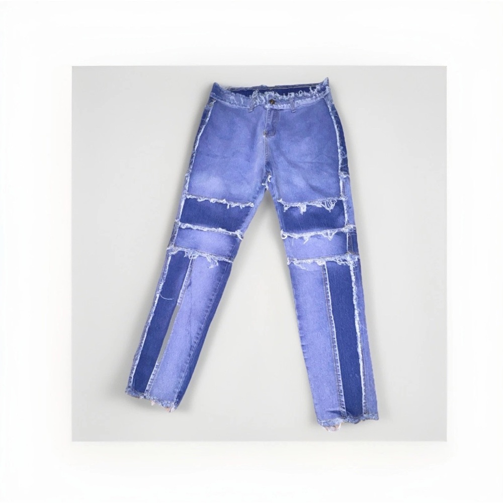 Blue Distressed Frayed Cropped Ankle Jeans Women Size XL